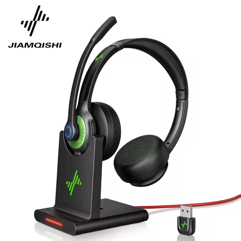 JIAMQISHI EH02P Wireless Headset with Charging Base AI Noise Cancelling Microphone Headphones Blueto