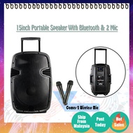 15inch Chargeable DJ Portable Speaker Trolley Speaker Karaoke Speaker System Comes with 2 Wireless Mic P.A Syatem