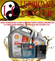 SHELL RIMULA R4 X 15W-40 HEAVY DUTY DIESEL ENGINE OIL 5+1L FREE PROMO+1L(7L)+VIC OIL FILTER C-111