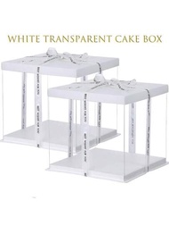 1個4英寸清蓋白蛋糕盒,4英寸清蛋糕盒,適用於生日派對,節日,蛋糕和烘焙店,展示和攜帶高級禮品,情人節,春節假日期間的禮品盒（不含絲帶）