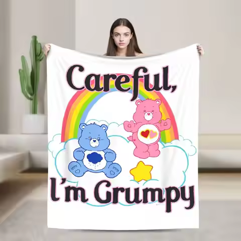 Care Bears Careful I'm Grumpy Blanket Flannel Decoration Multifunction Warm Throw Blanket for Home C