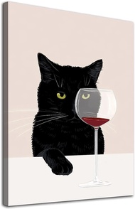 แมวดำศิลปะ Winecat โปสเตอร์ไวน์แมวดำผ้าใบ Printblack แมวศิลปะผนัง Decorcat คนรักโปสเตอร์ตลกแมวภาพวาด