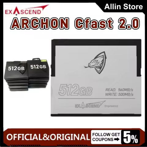 EXASCEND ARCHON Cfast 2.0 Memory Card 500MB/S 512GB 4K 6K for Photograph Camera Video Can∵on C200 BM