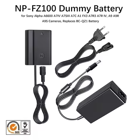 NP-FZ100 A7III Dummy Battery Continuous Power Supply AC Adapter Kit for Sony Alpha A6600 A7IV A7SIII