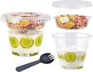 50Sets 9 oz Clear Plastic Parfait Cups with Flat Lids No Hole and Insert Dessert Cups with Lids for 