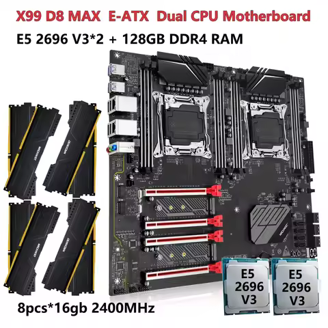 MACHINIST X99 D8 MAX Kit de placa, base, de, CPU, Dual, Intel, LGA 2011-3 Xeon E5 2696 V3 * 2 y DDR4