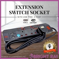 [SIRIM] EXTENSION USB TYPE C Port 3.1A Trailing Extension Socket Extension DIY Extension Socket Easy 2 Pin Plug SIRIM