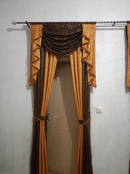 Gorden Poni Rumbai Sepanyol mewah Tirai Gorden satu set  Poni gelombang Hordeng Pintu Kamar Poni