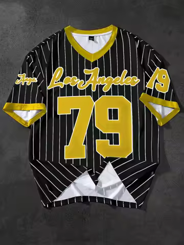 Manfinity Campus Court Men's Loose Fit Sports Style Oversized Graphic T-Shirt Baseball Jersey Men Ba