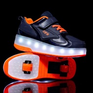 Women Two-wheeled Rechargeable LED Shoes Roller Skates Wheel Shoes JFUY