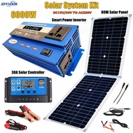 JOYUHON Solar Inverter Set 6000W inverter 12V/24V TO 240V Power inverter 80W Solar panel 30A Solar c