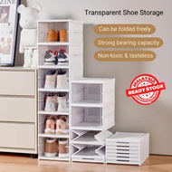 [ READY STOCK ] 3/6 LayerTransparent Foldable Shoe Storage Box Large Capacity Shoe Box Shoe Cabinet Stackable Shoe Rack