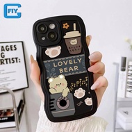 Flygoods เคสโทรศัพท์การ์ตูนน่ารักหมีดนตรีกระต่ายชานมสำหรับ OPPO A3S A5S A7 A5 A9 A15S A16 A16K A17K A72 A31 A92 A35 A54 A1K A32 A53 A36 A74 A76 A96 A52ฝาครอบหลังซิลิโคนของเหลวกันกระแทกรูปทรงคลื่นแฟชั่น F11 F9