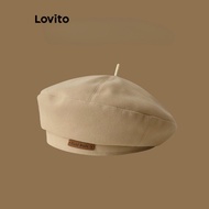 (Trendy) Lovito Casual Hat Plain Patched Hat for Women LFA08162 (Coffee/Off White/Black)