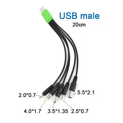 20cm USB Male to 5 Way DC 5.5x2.1mm 4.0x1.7 3.5mm 2.5mm 2.0x0.7mm Male Power Charging Cable
