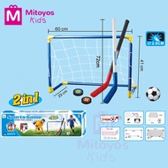 Mitoyos Kids 2 in 1 Hockey Football Game Toy Soccer Net Goal Hover Puck Stick Set Belajar Main Hoki Bola Sepak Budak