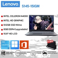 Lenovo Ideapad S145-15IGM - Intel N4000 - 8GB - 512GB SSD - Intel HD - 15.6" - Black - Laptop Murah (Gratis Tas) - Bergaransi