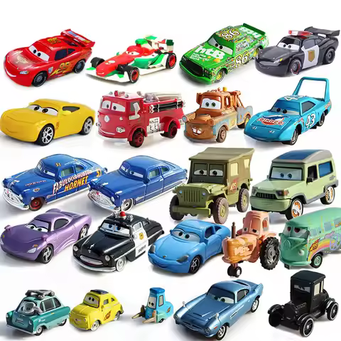 2025 Children Car Toys Bandai Pixar Cars Lightning McQueen Boost Wingo DJ Snot Rod 1:55 Diecast Meta