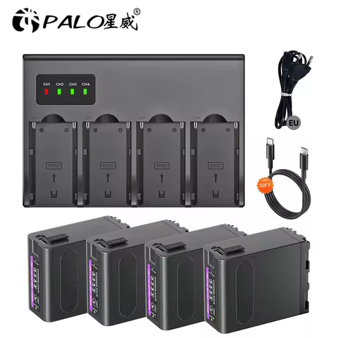 PALO 11800mAh NP-F990 Battery Compatible with NP F980 F970 F960 F750 F550 F570 & 4 Slots Charger for