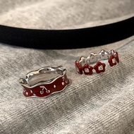 Suzyacc kr red Drip glaze Flower Cherry Ring Retro Niche Design Ring Whitening Index Finger Ring Fem