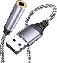 USB to 3.5mm Jack Audio Adapter, 39 inch USB to Audio Aux Cable External Stereo Sound Card, USB to 3