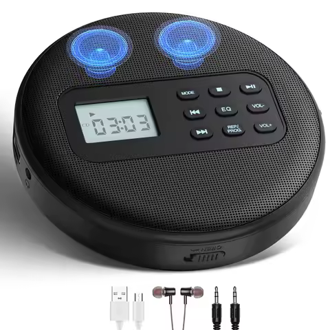 Portable cd player with speakers and earbuds walkman cd player rechargeable with USB MP3 discman for