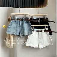 现货 KOCHI Wardrobe 🇨🇳 中国代购 CN6188 卷边A字弹力牛仔短裤附腰带 黑色S码