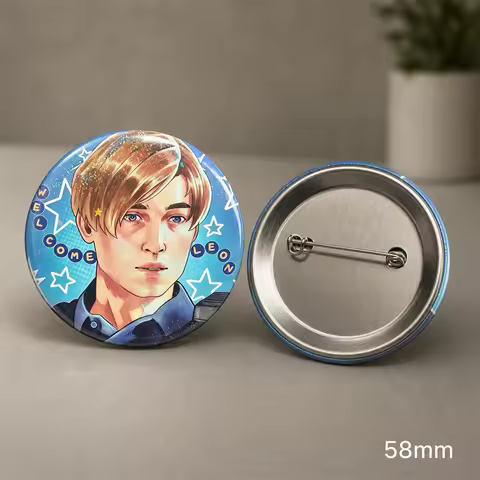 Leon Kennedy Badge Resident Evil 2 Remake Glitter Pin Round Anime Brooch Badge for Backpack Jacket H