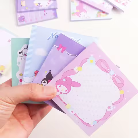 4Pcs Kawaii Cinnamoroll Sticky Note Anime Cartoon Kuromi My Melody Portable Memo Pad Scrapbooking Of