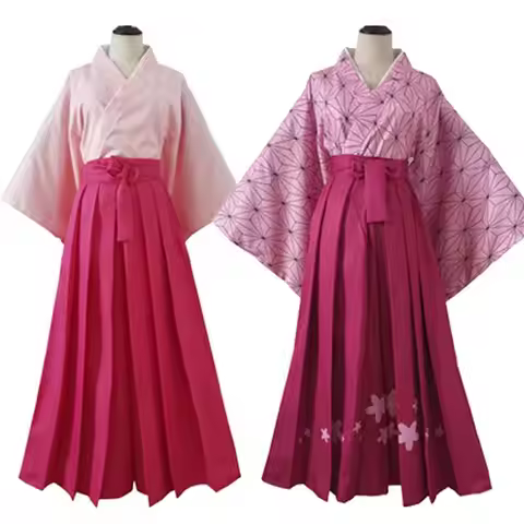 Demon Slayer Anime Kimono Set Cosplay Costume Official Yukata Outfit for Tanjiro Nezuko Zenitsu Giyu