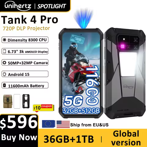 Unihertz Tank 4 pro 8849 Smartphone Android 14 with 720P Projector 5G AI Dimensity 8300 1TB ROM 3K A