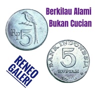 Berkilau asli 5 Rupiah Burung Srigunting Tahun 1970 Uang Koin kuno duit lama Gress Luster Koleksi nu