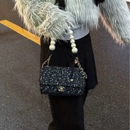 Chanel 珍珠毛呢編織亮片包 大mini 大珍珠 和尚包 19*12  99新配件塵袋