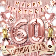 (SG SELLER) 60th Birthday Decorations, 60th Birthday Balloon, Rose Gold Birthday Decorations Set 60 