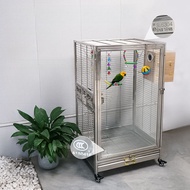 Stainless Steel Bird Cage 304 Grade Splash-Resistant Glass Parrot Cage Large Bird Cage Accessories D
