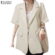 ZANZEA Women Korean Daily Short Sleeves Turn-Down-Collar Solid Color Blazer