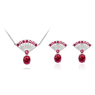 [Free gift box]Luxury Ruby Necklace Silver Plated Red Diamond Earrings White Diamond Earrings