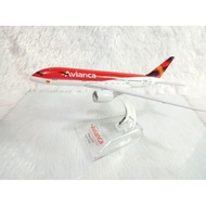 Avianca B787 diecast airplane with stand label