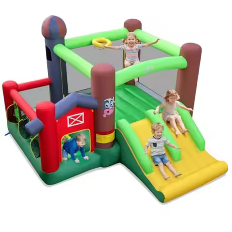 Inflatable Bounce House with Ball Pit Farm Bouncy House with Dual Slides for Racing Fun Big Jump Cas