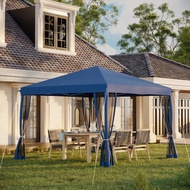 Outsunny 10x10 Pop Up Canopy Tent, Adjustable Gazebo with Netting, Outdoor Patio Blue