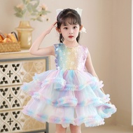 Children Clothing 2-13 Years Old Girl Dress Summer Style Vest Rainbow Color Princess Dress TUTU Dres