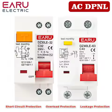 DZ30LE DZ47LE EPNL DPNL 230V 1P+N Residual Current Circuit Breaker With Over And Short Current Leaka