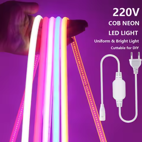 AC 220V COB LED Neon Strip Light Waterproof White Pink Red Blue 288LED/m EU Power Plug Kit RA90 Flex
