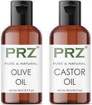 PRZ Combo of Extra Virgin Olive Oil &amp; Castor Carrier Oil - Pure Natural for Aromatherapy Body Massage, Skin Care &amp; Hair Growth, 50 ml