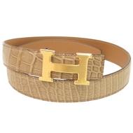 Excellent condition Hermes Constance belt with H buckle, alligator leather, beige, gold hardware, □M