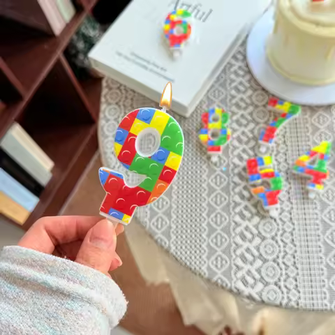 Colorful Building Block Number Birthday Candles, in A Colorful Pixelated Building Block Style, Numbe
