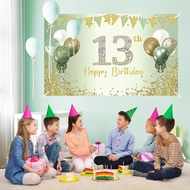 13th Birthday Decorations for Girls Boys, Sage Green Happy 13th Birthday Banner Backdrop 13 Years Ol