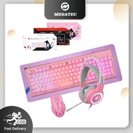 ☁Genuine Inplay Stx540 Combo 4In1 Keyboard + Mouse + Headset + Extended Mouse Pad (Pink)