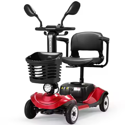 Foldable Electric Car 4 Wheels Mobility Scooter Power Wheelchair with Light Basket Collapsible Compa