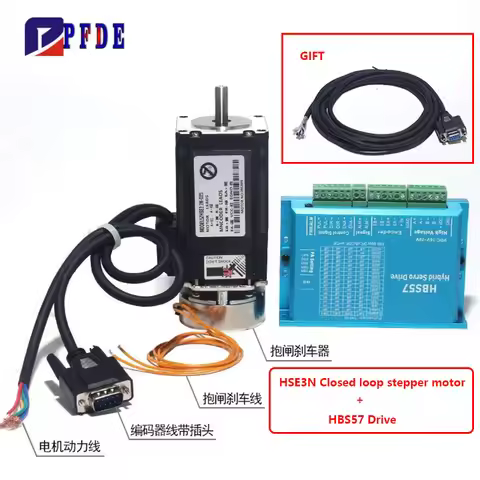 57HSE3N Nema23 Closed loop Stepper Motor with Brake + 3M Encoder Cable Matched HBS57 Hybrid Servo Dr